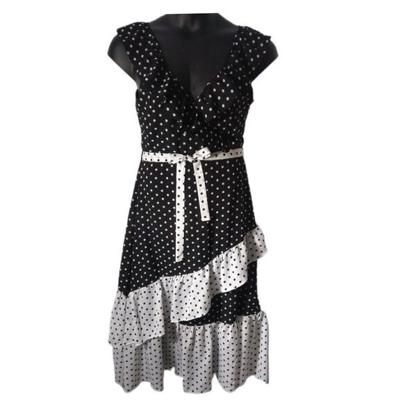 Q&A Polka Dot Midi Black White Tiered Dress XL NEW - Picture 5 of 8